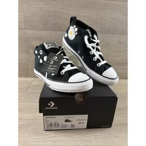 Converse Chuck Taylor All Stars Youth Kids Shoe Size 3 Black With White Daisies
